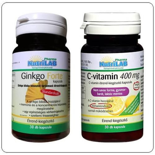 NutriLAB Ginkgo Forte - 30 db + AJÁNDÉK C-vitamin (400 mg, savmentes, gyomorbarát) - 30 db