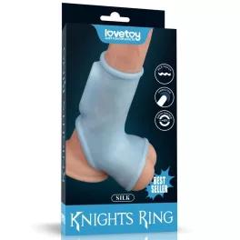   Vibrating Silk Knights Ring with Scrotum Sleeve Blue_B15O50_1