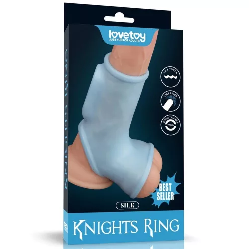 Vibrating Silk Knights Ring with Scrotum Sleeve Blue_B15O50_1